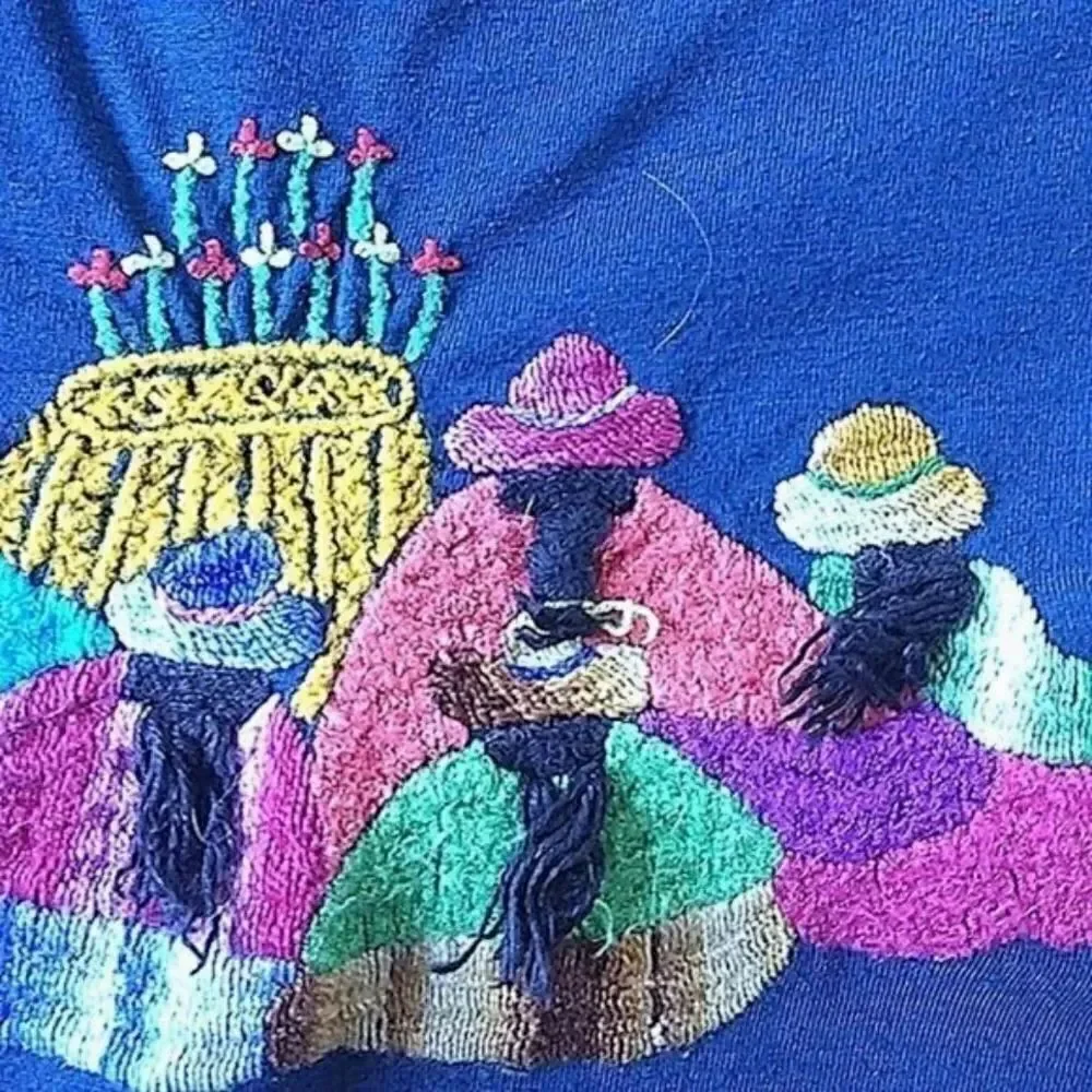 Embroidered Equador Teal Cotton T-Shirt size S